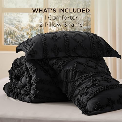 Bedsure Tufted Boho Comforter Set Full, Bedroom Decor Bedding Set Black - Image 7