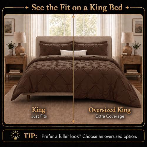 CozyLux King Size Comforter Set Brown, 7 Pieces Pintuck Bed in a Bag - Image 2