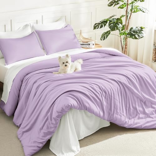 Litanika Lavender Comforter Full Size, 3 Pieces Lightweight Solid Bed Set by Litanika