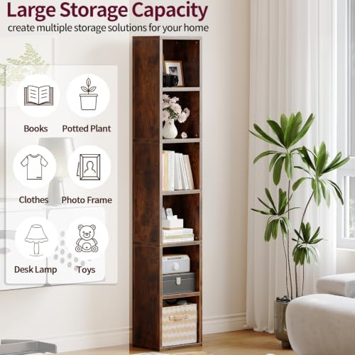 Zenira Corner Bookcase, Tall Narrow 6 Cube Storage Organizer, 6 Tier Shelf - Image 5