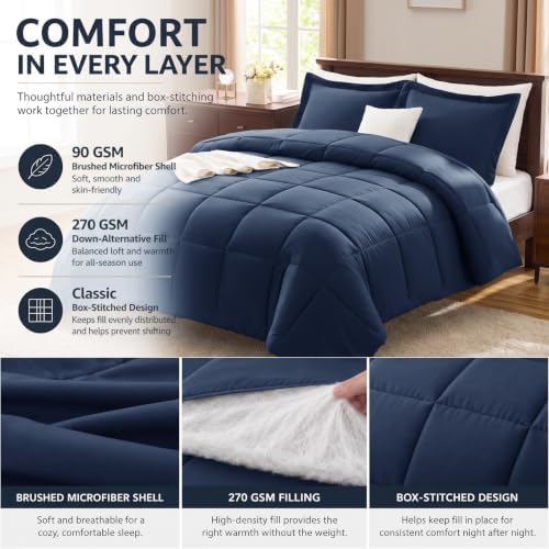 CozyLux Queen Size Comforter Set, 3-Piece Box-Stitched - Image 3
