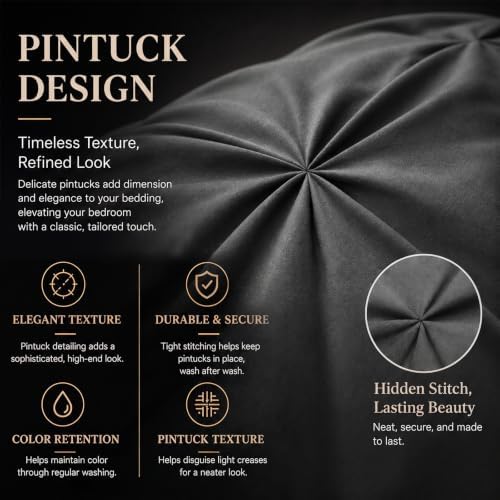 CozyLux Twin XL Comforter Set Dark Grey, 5 Pieces Pintuck Bed in a Bag - Image 3
