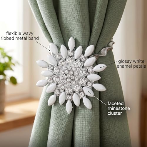 2 Pack White Rosette Curtain Tiebacks Window Holdback Buckles - Image 3