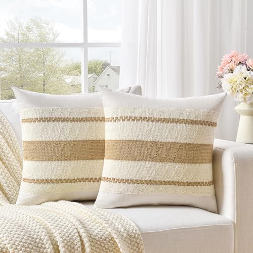 Fancy Homi Set of 1 Tan Neutral Big Decorative Throw Pillow Cover 24x24 Inch - Image 2