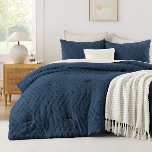 Andency Navy Blue Oversized Queen Comforter Set, 3 Pieces Bedding Set - Image 2
