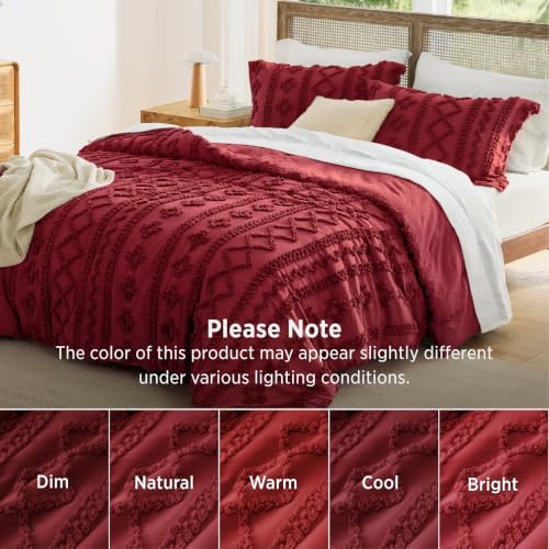Bedsure Tufted Boho Comforter Set King, Bedroom Decor Bedding Set Red - Image 7