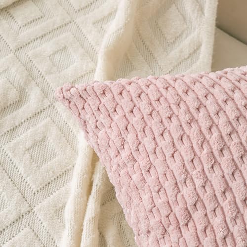 Set of 4 Pink Beige White Decorative Throw Pillow Covers 24x24 Inch Corduroy - Image 4
