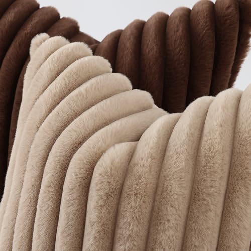 decorUhome Fall Faux Fur Throw Pillow Covers 22x22 Set of 2 Dark Brown - Image 2