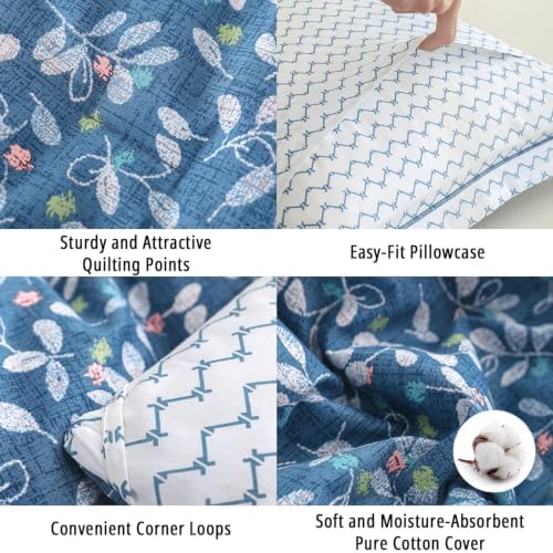 Blue Delicate Foliage Botanical Cotton Comforter Set Queen Size 3PC - Image 5