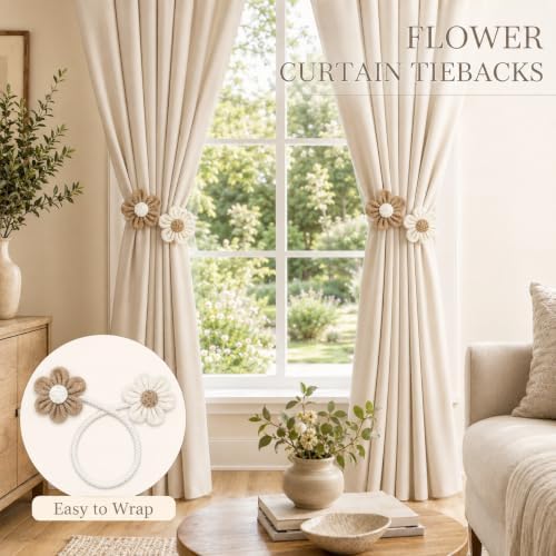 4 Pack Boho Flower Curtain Tiebacks, Flexible Wire Curtain Ties, No Drill - Image 3