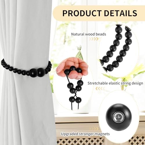 KLOGTSIND Magnetic Curtain Tiebacks, 6 Pack Wood Bead Curtain Holdbacks - Image 5