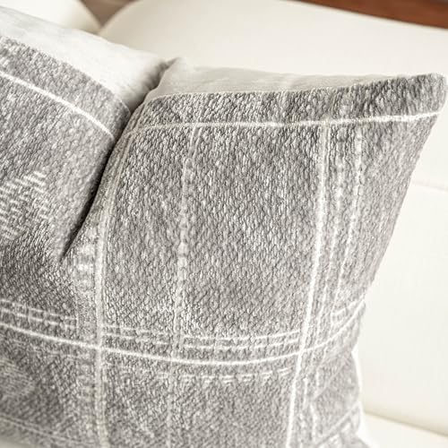 Decorative Throw Pillow Covers 20x20 Set of 2, Boho Light Gray Chenille Accent - Image 6
