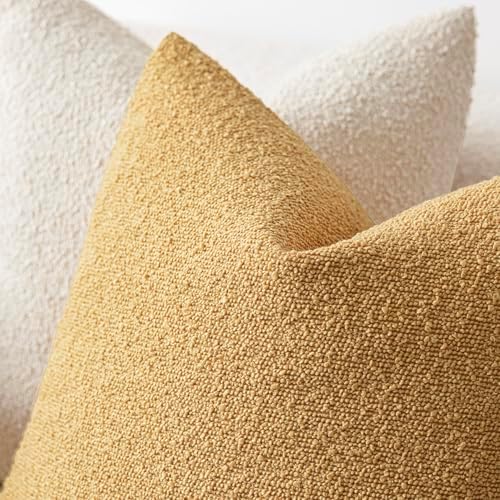 Foindtower Decorative Textured Boucle Throw Pillow Cover 18x18 Light Yellow - Image 4