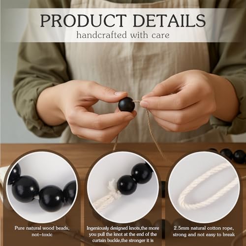 Hion 2 Pack Wood Bead Curtain Tiebacks Holdbacks - Image 3