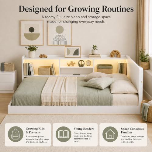 Full Floor Bed with Storage, L-Shaped Corner Bed, Charging & LED - Image 6