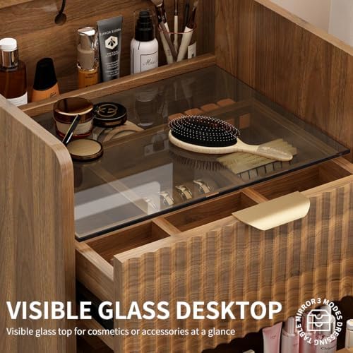 3 in 1 Vanity Desk with Flip Top Mirror and Lights, Compact Vanity with 3 - Image 5