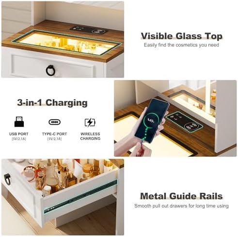 Lvifur 3-in-1 Vanity Desk with Mirror and Lights & Storage Stool - Image 5