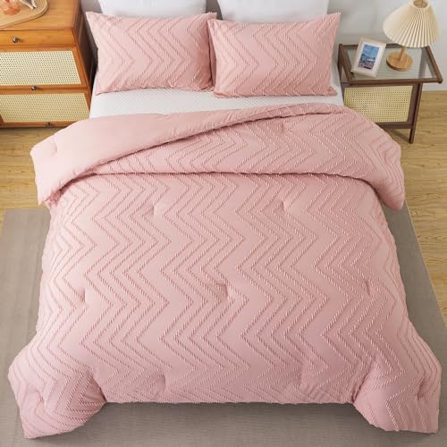 Andency Blush Pink Comforter Set Queen Size, 3 Pieces Boho Bed Set - Image 3
