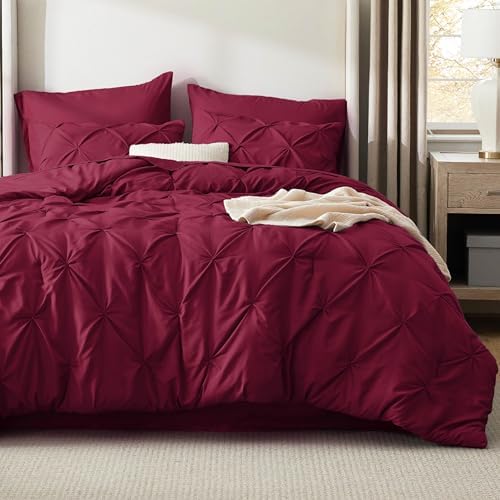 Bedsure Twin Comforter Set & Sheet Set, 5-Piece Dark Red Bedding Set - Image 2
