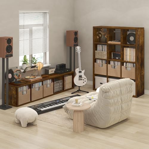 Furinno Cubicle Record Player Stand, 5-Cube Record Storage, Amber Pine - Image 5