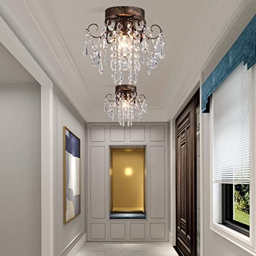 Q&S Small Crystal Ceiling Light Fixture Flush Mount, Bedroom Hallway Closet - Image 3