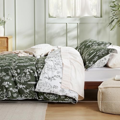 Bedsure Floral Comforter Set Cute Bedding Set Twin/Twin XL Dark Olive - Image 4