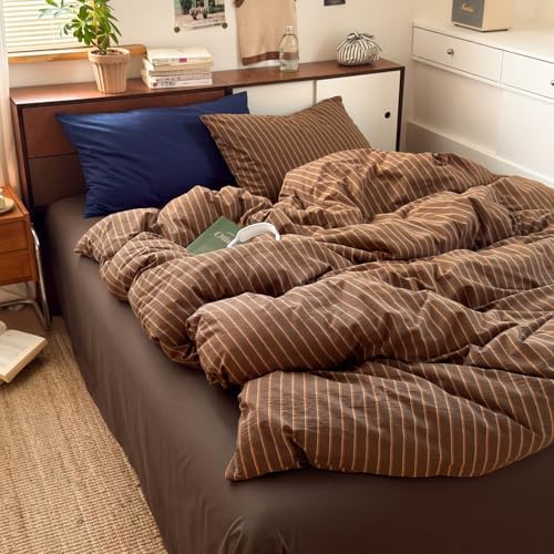 Striped Comforter Set King Size Brown Bedding Set and 2 Pillowcases - Image 5