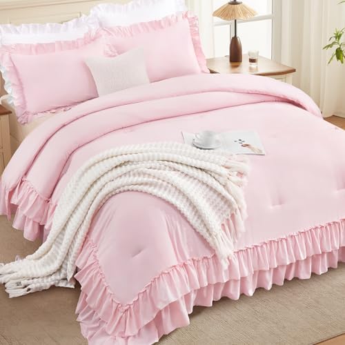 Andency Pink Twin Size Ruffle Comforter Set, 2 Pieces - Image 3
