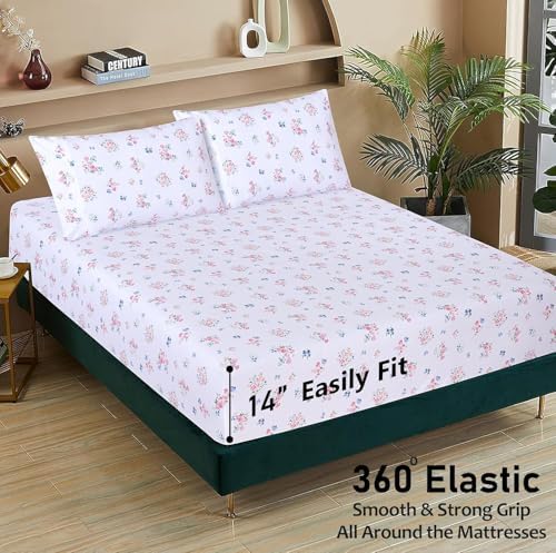 RUVANTI 100% Cotton California King Sheets, Percale Sheet Set, Funa Flora - Image 5