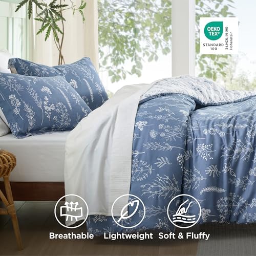 Bedsure Floral Comforter Set Cute Bedding Set Full Reversible Infinity Blue - Image 4
