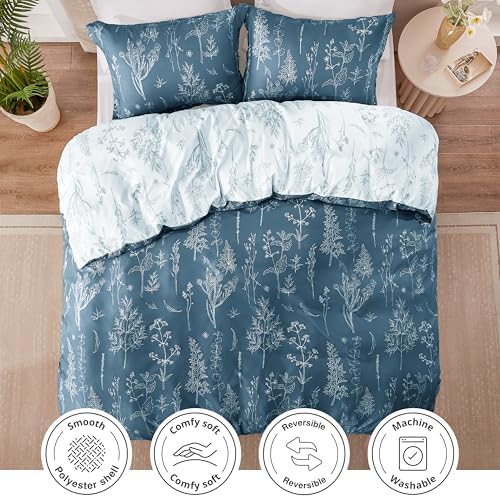 Love's cabin Floral Comforter Set Cute Bedding Queen Reversible Bluish Grey - Image 4
