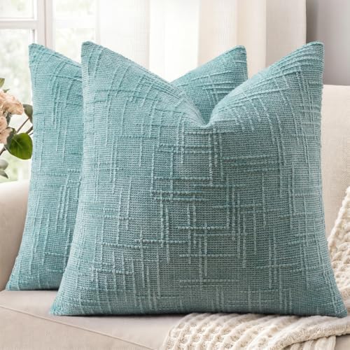 decorUhome Textured Chenille Throw Pillow Covers 16x16 Set of 2 Sky Blue by decorUhome