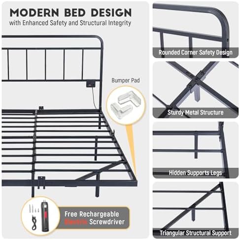 Floating Full Bed Frame with LED Lights & Charging Station & Accessories - Image 3