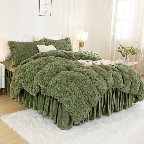 Andency Sage Green Twin Comforter Set, Fluffy Faux Fur Warm Bedding Set - Image 2