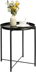 danpinera Metal Black Side Table for Small Spaces Outdoor Patio Table Round Metal Coffee Table Waterproof Removable Tray Table for Living Room Bedroom Balcony Office Black