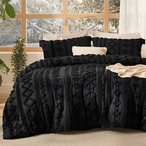 Bedsure Tufted Boho Comforter Set Full, Bedroom Decor Bedding Set Black by BEDSURE