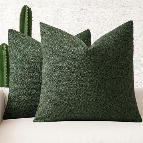 MIULEE 18x18 Decorative Boucle Couch Pillow Covers Dark Green by MIULEE