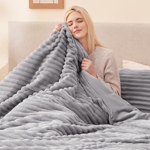 EXQ Home Fluffy Comforter Set King Size, 3 Pieces Bed Set, Light Gray - Image 4