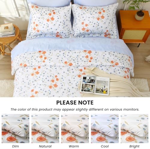 MUXHOMO Queen Comforter Set, 7-Piece Floral Bed in a Bag, Warm Orange - Image 6