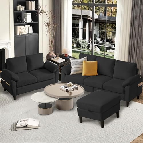 79.72" Black Corduroy Sofa Set - Image 4