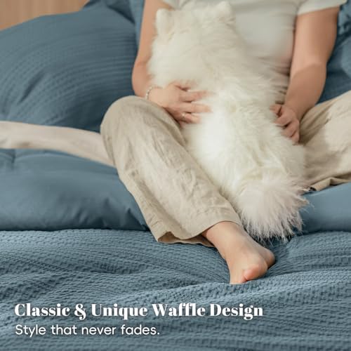 PHF Soft Waffle Comforter Set King Size- Comfy Breathable Waffle Weave Comforter - Image 5
