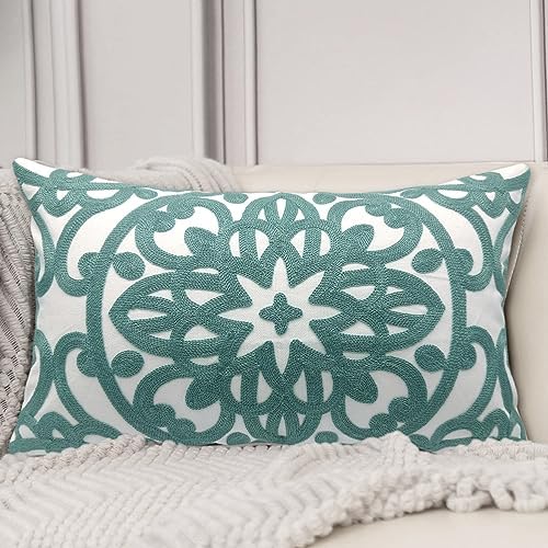 Alysheer Boho Embroidered Lumbar Throw Pillow Cover 12"x 20" by Alysheer