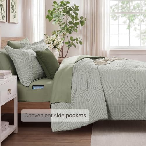 Full Size Comforter Set Light Olive Green Boho Bedding Set 7 Pieces - Image 3