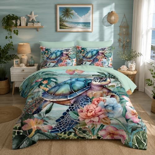 Nttopship Spring Sea Turtle Comforter Set 7 Pcs Bedding Set Queen Size by Nttopship