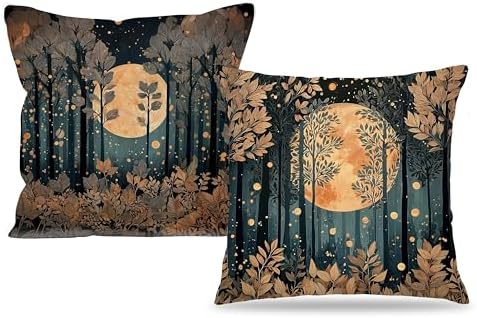 Rustic William Morris Inspired Gold Forest Moon Pillow Covers 18x18 Set of 2 by Unknown