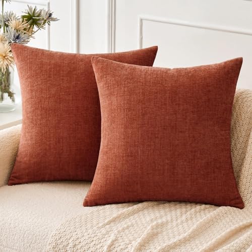 MIULEE Soft Chenille Fall Throw Pillow Covers Burnt Orange 20x20 Pack of 2 by MIULEE