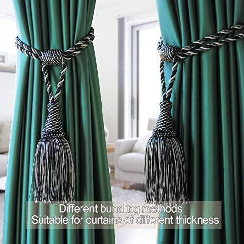 2Pack Curtain Tiebacks Handmade Elegant Tassel Drape Holdbacks-Mix Black - Image 6