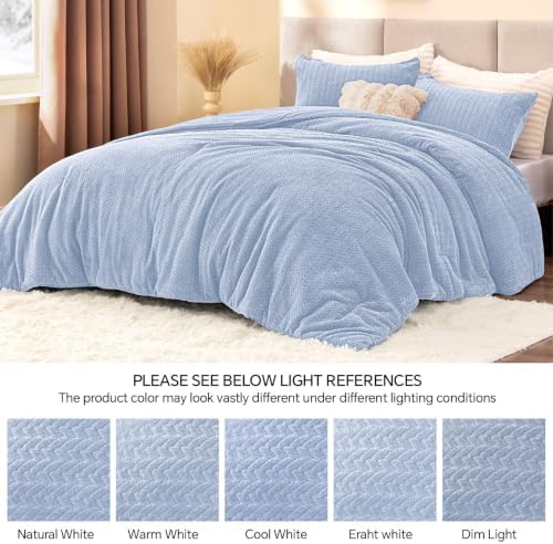 ChiXpace Fleece King Size Comforter Set Light Blue, Fluffy Bed Set 3 Pieces - Image 6