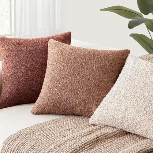 Foindtower Textured Boucle Throw Pillow Covers 18x18 Dusty Orange Hazel - Image 6