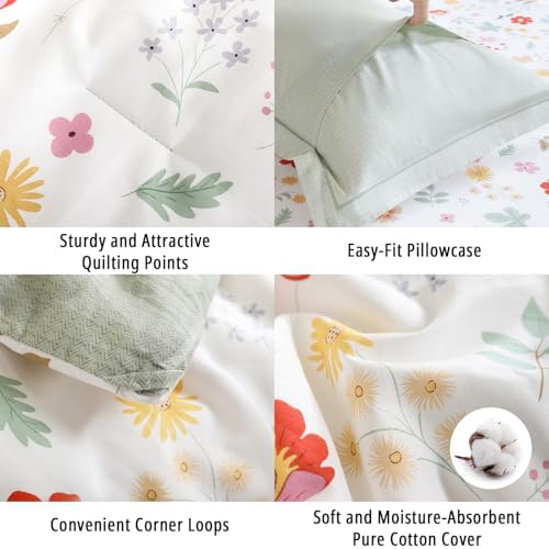 Fresh White & Sage Green Floral Cotton Comforter Set Queen Size 3PC - Image 5